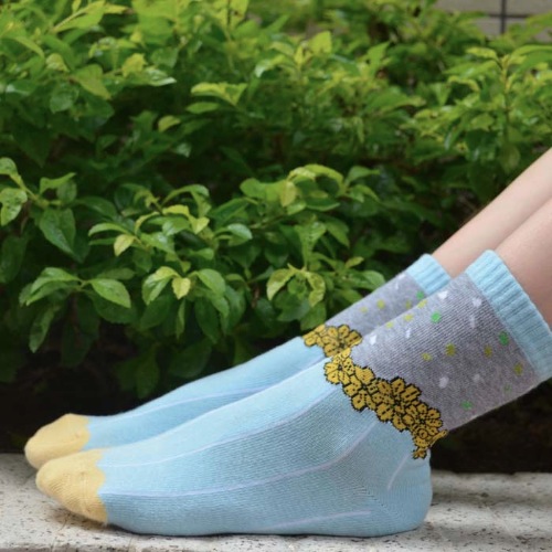 Light Blue Yellow Heart Origami Socks