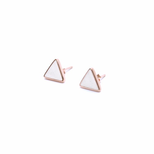 白水泥三角形銀耳環(玫瑰金) - 幾何系列
