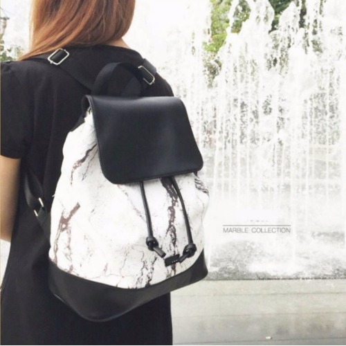 White-Black marble backpack bag