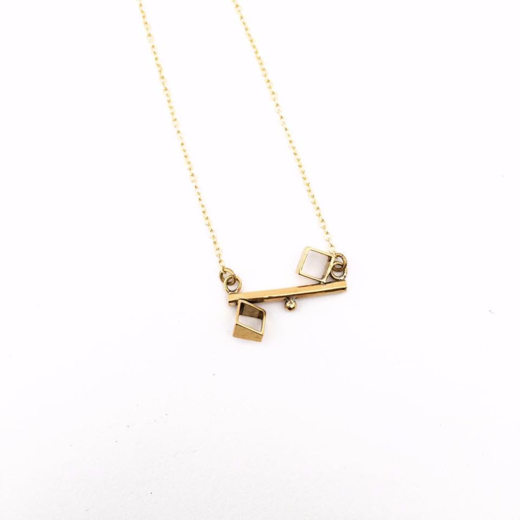 方塊記憶盒子/黃銅項鍊Brass neckalce