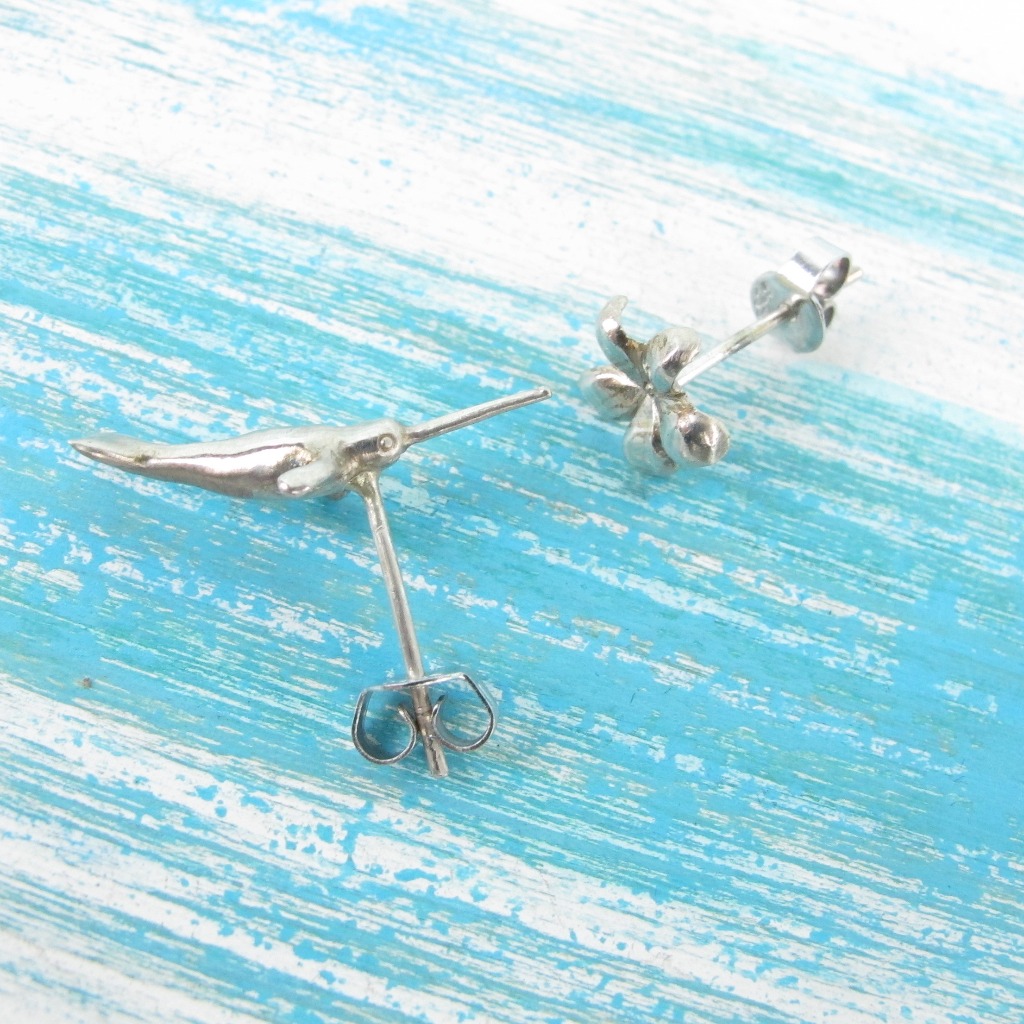 【Diving silver】925銀海洋潛水銀飾--迷你3D獨角鯨耳環