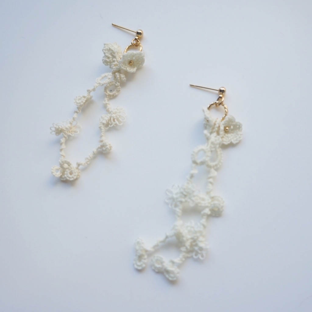 傳統手工梭織蕾絲耳環 。針式/夾式