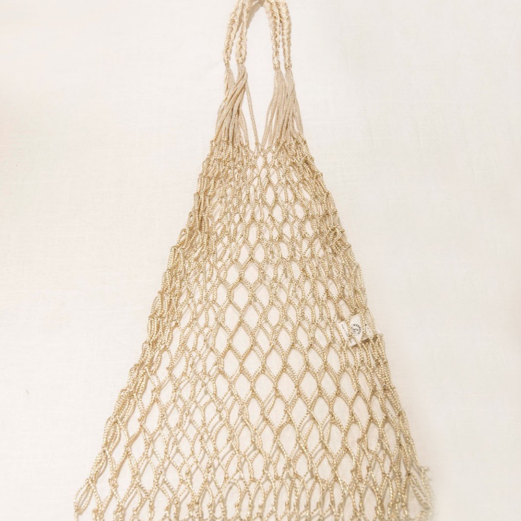 手織漁網袋 (金色)