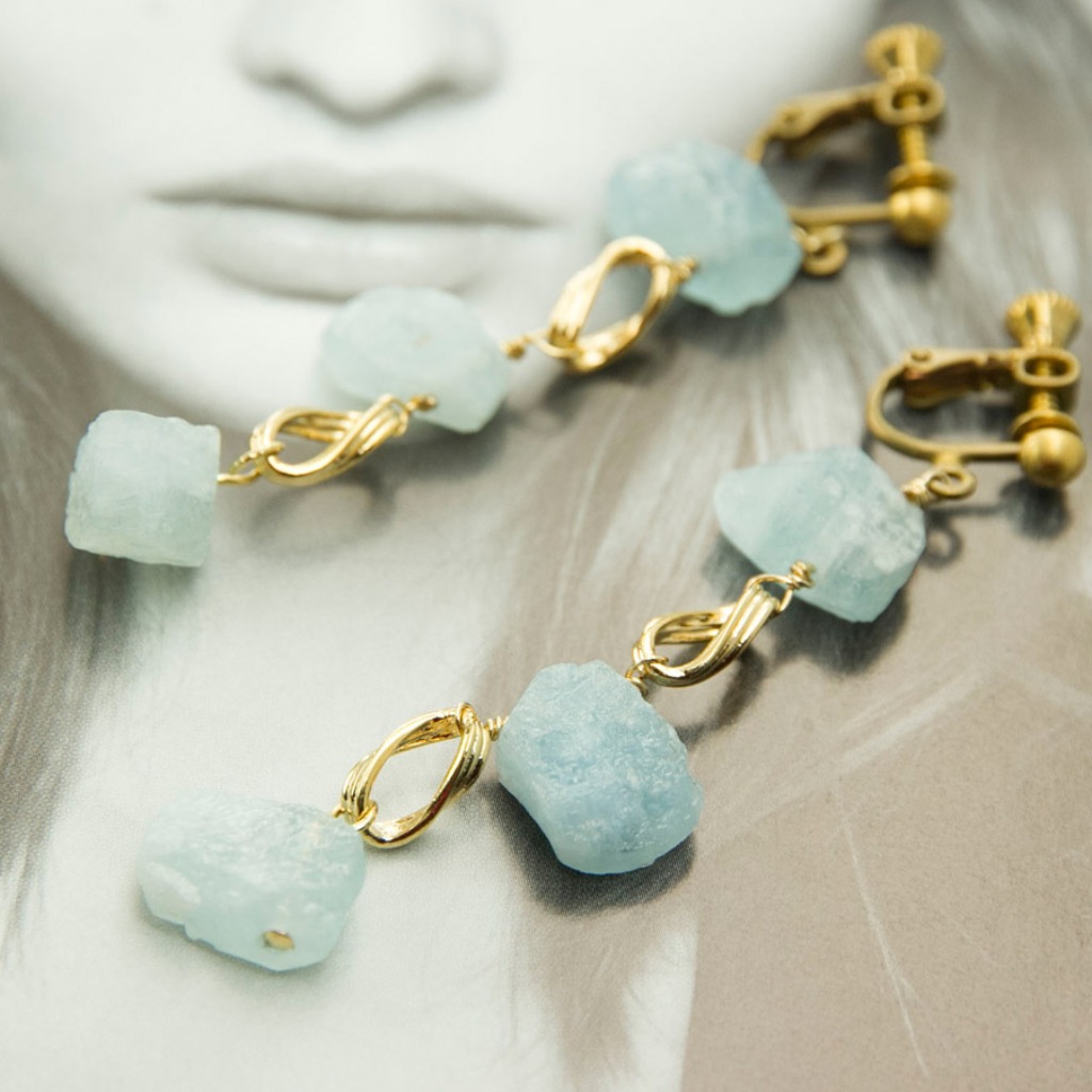 絕色系列-海藍寶石與黃銅工藝矽膠耳夾