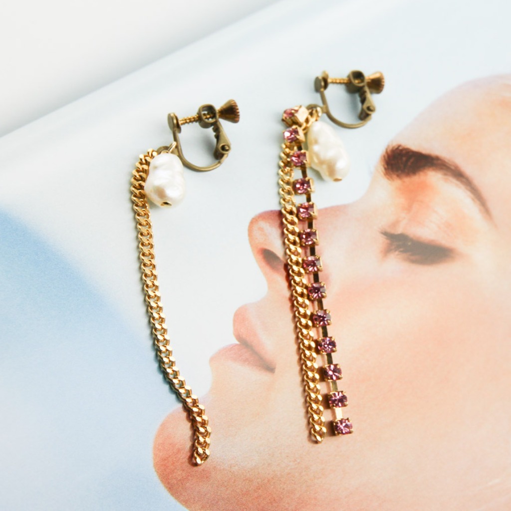 絕色黃銅系列- 天然珍珠 鋯石 光耳飾AG FASHION