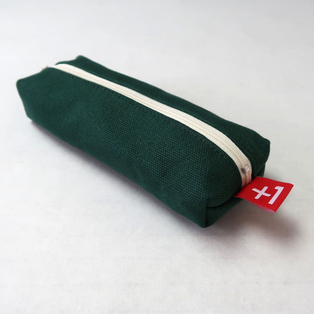 Plus 1 松綠色帆布四方筆袋 Pine Green Canvas Square Pencil Case