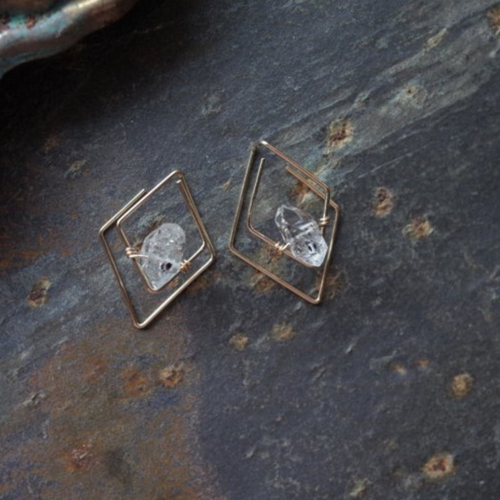 簡約時尚鑽型天然赫基蒙水晶14K注金耳環