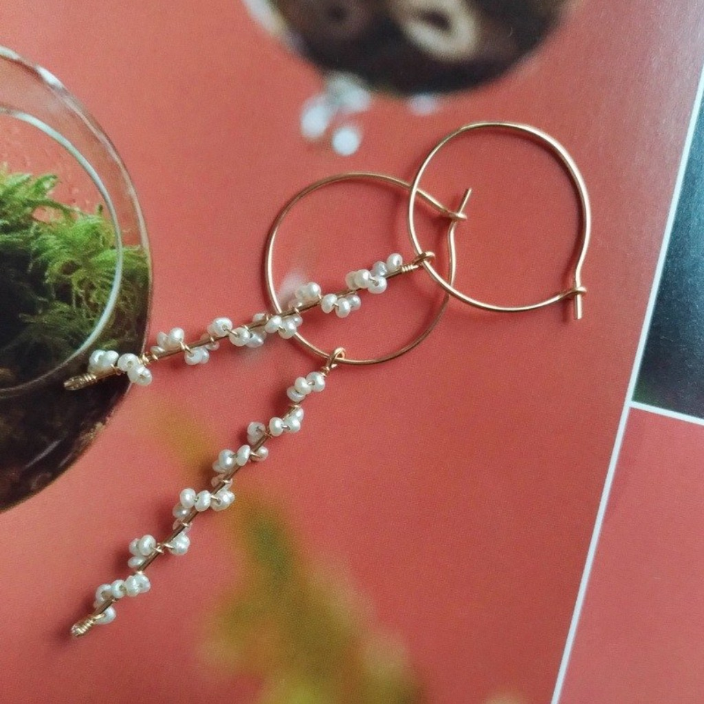 蓓蕾綻放天然淡水珍珠耳環/ Buds bloom water pearl earrings