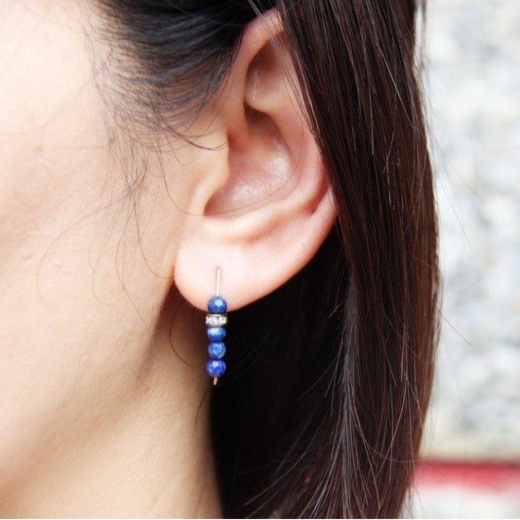 青金石水鑽耳環/ Lapis Lazuli with Rhinestone Rondelle 14KGF