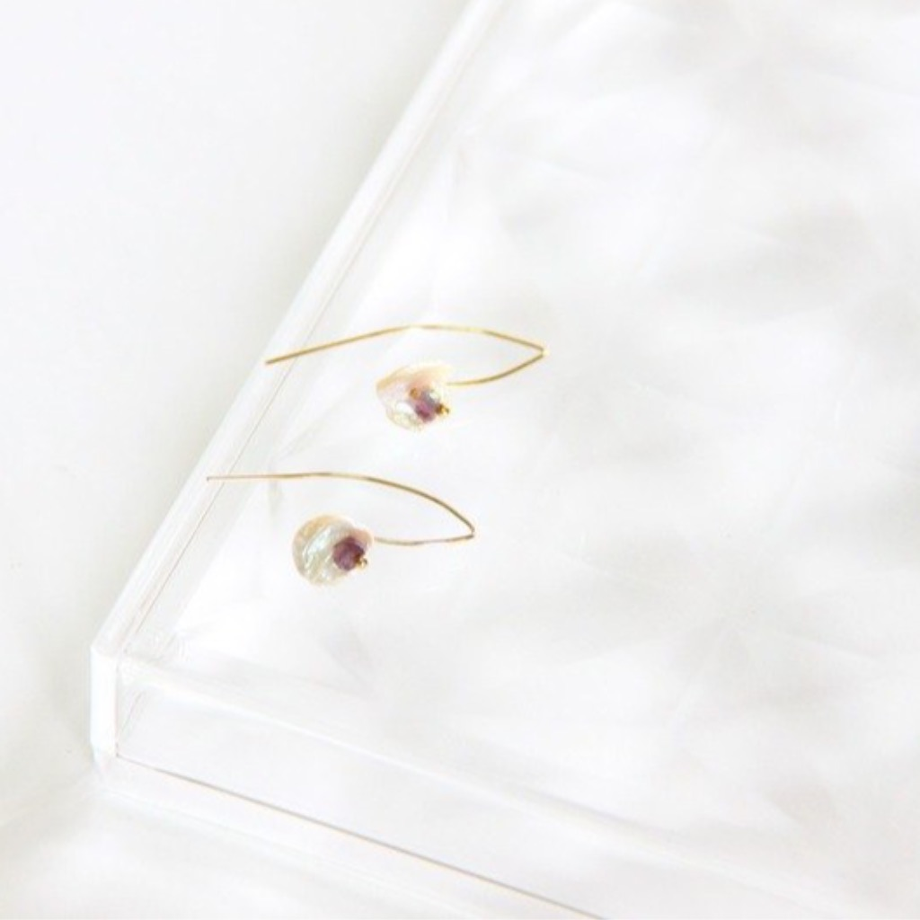 KESHI珍珠 紫水晶耳環 / Keshi pearl Amethyst 14K GF earring