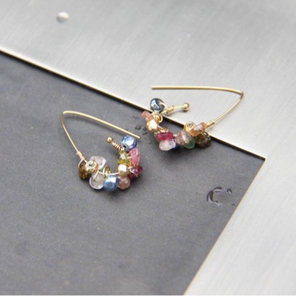 甜美迷幻彩石耳環/ Colorful multi semi stones14KGF earring
