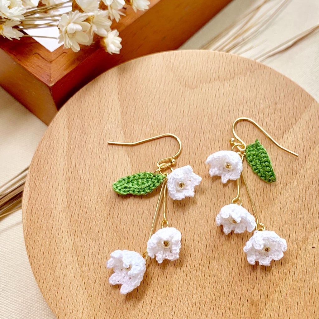 手工鉤織 鈴蘭 925silver 耳環 | Lily of Valley earrings