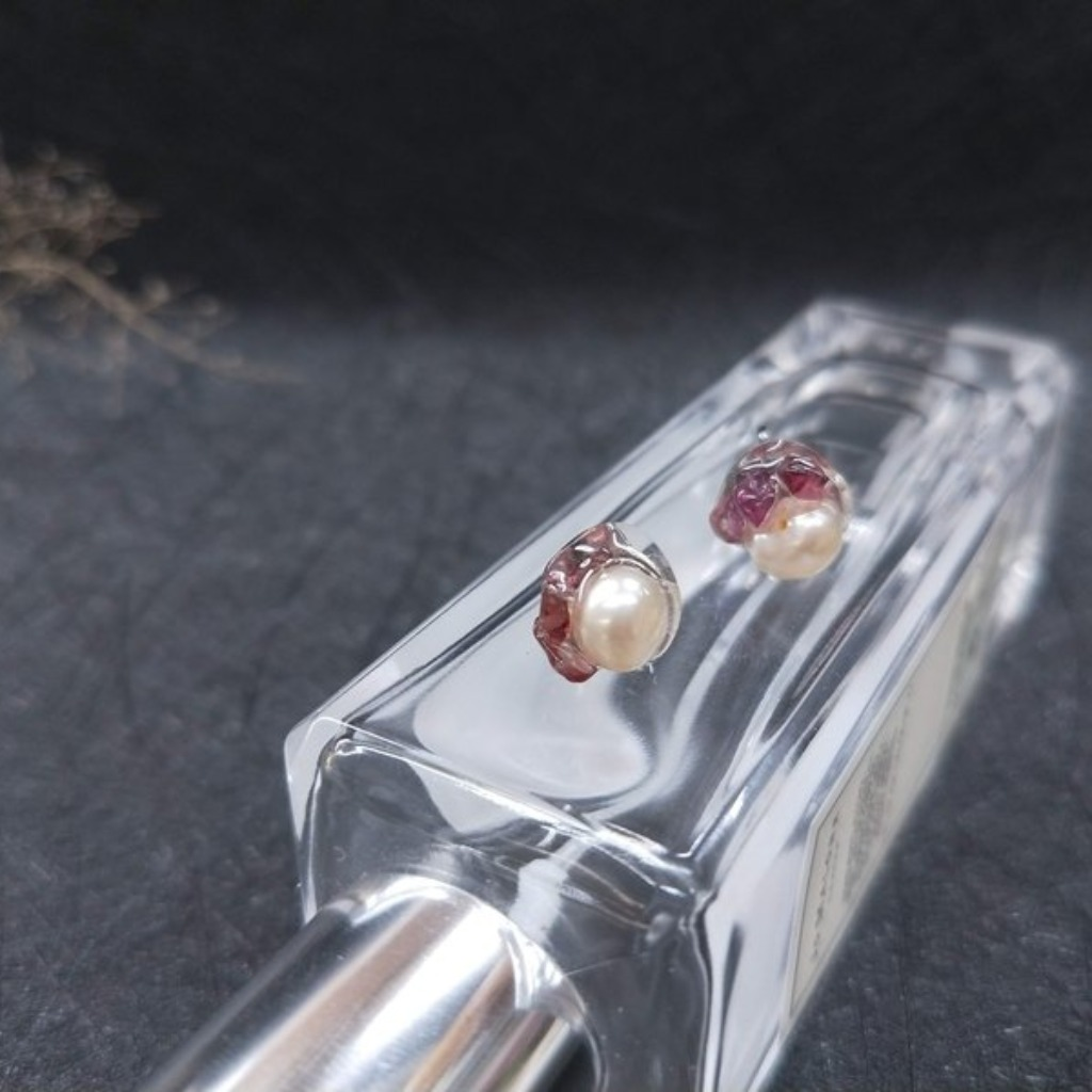 耳環 迷你系列 珍珠 紅石榴石耳針耳夾耳環
