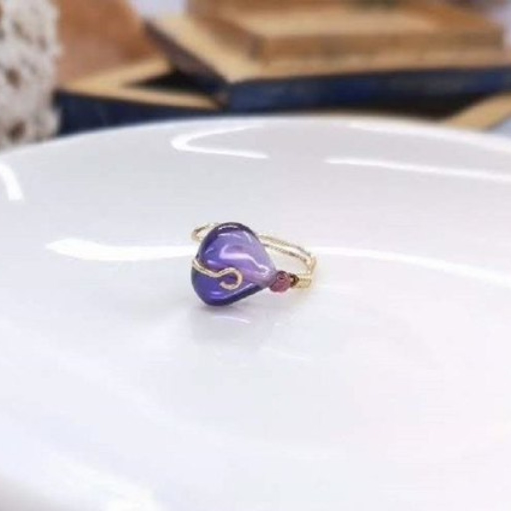 耳環 心型紫水晶 紅石榴石黃銅耳骨夾