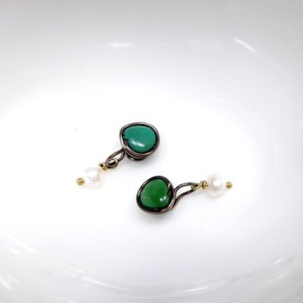 耳環 綠松石 珍珠夾式耳環
