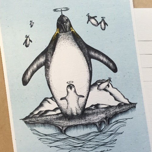 飛天企鵝  明信片畫作